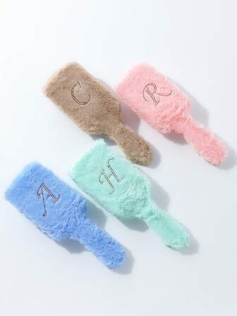 1pc Acrylic Rhinestone Embellished Oversized Letter Hair Comb - Square Scalp Massager Brush, Plastic Bristles & Comfortable Handle - Unisex Luxury Hair Care Accessory, Hair Styling Tool ,Hair Styling Kit ,Hair Tool Kit