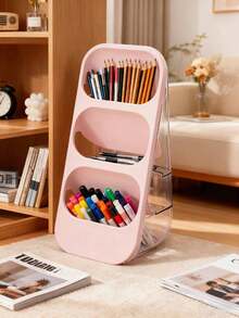 1pc Slanted Pen Holder, Large Capacity Storage Box, Multi-Functional Luxury Desktop Organizer, Cosmetic Holder, Makeup Vanity Organizer, Kitchen Draining Rack, Suitable For Cosmetics (Face Masks, Makeup Brushes, Eyebrow Pencils, Combs, Makeup Sponges, Lipsticks, Eyeshadow Palettes, Powder Puffs, Creams, Etc.), Stationery Desktop Storage (Paintbrushes, Pencils, Notebooks, Classroom Notes, Etc.), Multi-Layer Divided Organizer Box, Chopstick Holder - Multicolor - View 7