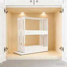 1 Large-Capacity Kitchen Storage Rack - 2-Tier Rotating Spice Rack, Suitable For Countertop And Cabinets, Multi-Functional Pull-Out Storage Rack - Porcelain White - View 8