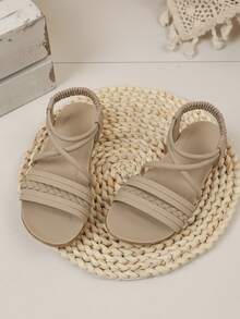 1双复古露趾儿童凉鞋，夏季新款时尚透气沙滩鞋，柔软防滑鞋底 - 灰色 - 查看 2