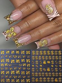 2 piezas Pegatinas de uñas de mariposa de metal dorado, Pegatinas de arte de uñas 5D en relieve con billetes de dólar, Adecuado para el Día de San Valentín, Año Nuevo, Decoración de uñas para bodas