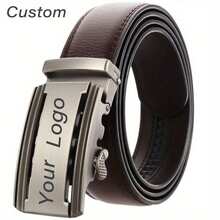1pc Customized Men's White/Black/Brown PU Leather Belt, Business Personalized Engraved Name Logo Automatic Buckle Accessory Waist Belt, Ideal Gift For Friends And Family, Suitable For Various Occasions - Multicolor - View 3