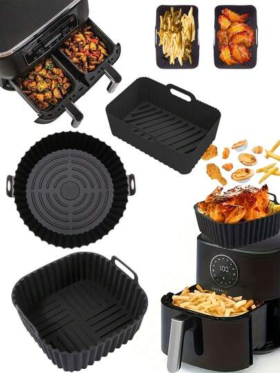 1/2pcs Reusable Silicone Air Fryer Mold, Non-Stick & Heat Resistant, Suitable For Oven, Kitchen Supplies, Home Goods, Christmas & New Year Gifts, Kitchen Tools, Air Fryer Accessories