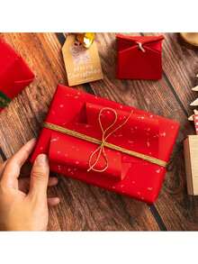 1/3 Roll, 3 Meters/Roll, High Quality Large Roll Gold Foil Gift Wrapping Paper, Elegant Gift Packaging, Suitable For Weddings, Birthdays, Valentine's Day, New Year And Other Occasions - Red - View 4