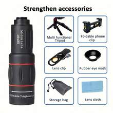 18倍长焦镜头,高清智能手机长焦镜头,手持使用,兼容iOS和安卓手机,适用于音乐会、演出、旅行、创意摄影,智能手机摄影配件,兼容和安卓手机,适合暑假、旅行、创意摄影、社交媒体内容、Vlog、度假旅行工作室、户外直播、旅行Vlog视频录制、网红内容、手机配件、手机相机镜头、摄影配件 - 黑色 - 查看 9