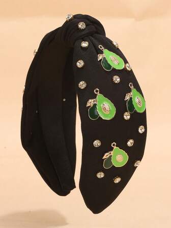 1pc Women's Avocado Headband, Rhinestone Fruit Top Knot Hair Accessory For Summer, Holiday ,Hair Band ,Diadema ,Hair Hoop