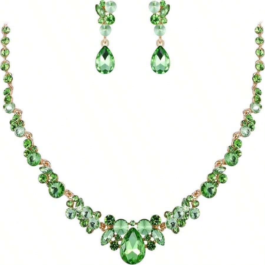 EVER FAITH Rhinestone Crystal Elegant Bridal Floral Teardrop Necklace Earrings Set - ColorE - 查看 1