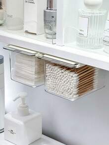 1个抽屉收纳盒，透明浴室棉签和棉垫收纳盒，拉出式浴室柜收纳盒