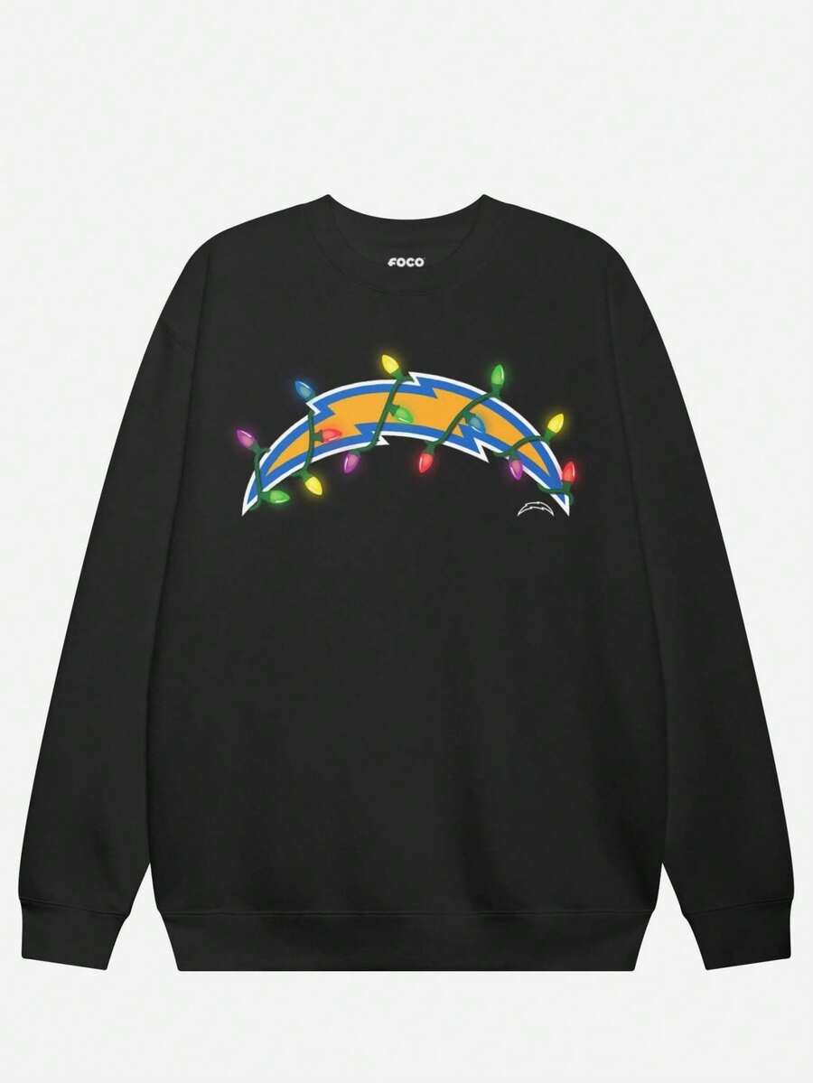 Los Angeles Chargers Primary Logo Holiday Lights Crew Neck Sweatshirt (2) - Black - View 1
