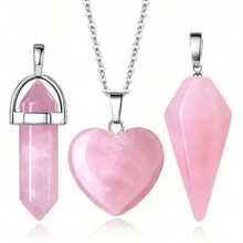 3 件裝治癒水晶玫瑰石英水晶吊墜項鍊 - 3pcs粉晶吊墜 - 查看 11