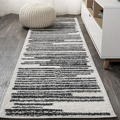 1 Pc Durable Short Pile Carpet 48x16in(121x40cm),60x18in(152x45cm), Modern Minimalistic Berber Stripe Indoor Farmhouse Area Rug | Bohemian Striped Easy-Cleaning Non-Shedding For Bedroom Kitchen Living Room (Non-Slip Backing)