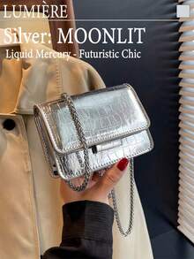Funky Crocodile Embossed Chain PU Mini Fashion Crossbody Bag, Flap Shoulder Bag, Women's Stylish Handbag & Purse,Classic Square Women's Hand-Held Crossbody Bag, Suitable For Offices, Universities, Work, Business, Commuting, Outdoor Activities, Travel, And Outings,Secret Santa Gifts For Women - 彩色 - 查看 4