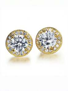 1 Paio di Orecchini a Perno in Zirconia Cubica Brillante, Orecchini Rotondi Classici Interamente Incastonati in Zirconia, Accessori di Moda, Regalo di Natale