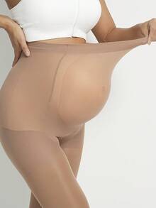 1 Or 2 Pairs Pregnant Women 80D Solid Color Nylon Pantyhose, Fashionable & Sexy, High Elasticity, Semi-Sheer Leggings - Apricot - View 3