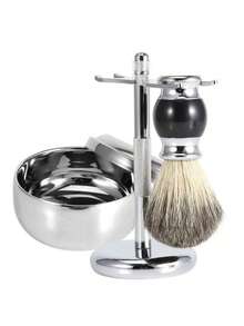 1 Set Luxury Handmade Badger Hair Shaving Brush - Beard Grooming Tool, Ergonomic Design For Easy Grip, Reliable Facial Cleansing And Care Accessory. Suitable As A Birthday Gift For Partner; Essential Holiday Gift For Halloween And Christmas