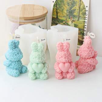 Söt påskhareform med ros och hjärta med myntdetaljer, 3D-hareform - hållbar, enkel urgjutning för gör-det-själv-ljus, gips, hartslera, konstverktyg för hemfest, juldekorationer