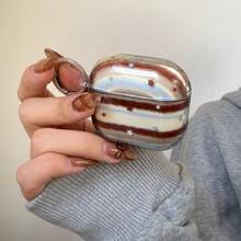 复古透明蓝棕条纹星形+圆圈 Pro 3/Pro 2/Pro/ 4/3/2 耳机套，时尚女士耳机套，简约耳机保护套，兼容苹果设备，秋冬款 - 彩色 - 查看 7