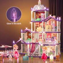 Princess Doll House, 4-Story Dollhouse With Glow In The Dark, Doll House Playset With 2 Dolls, 12 Play Areas, Fully Furniture & Accessories, Toys For 3 4 5 6 7 8 9Year Old Girls Gift, Purple - Multicolor - View 5