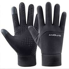 Guantes de ciclismo para hombres, con pantalla táctil, de terciopelo para invierno, antideslizantes para estudiantes, de montañismo para adultos, a prueba de viento, impermeables y cálidos para hombres y mujeres - Negro - Ver 3