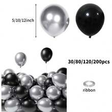 30/80/120/200顆黑銀派對氣球，5/10/12英吋加厚乳膠圓形氦氣球，啞光黑與金屬金氣球，適用於婚禮週年、生日、嬰兒洗禮、性別揭曉派對、畢業、新年、舞會、迪斯可派對裝飾 - 黑色銀色 - 查看 3