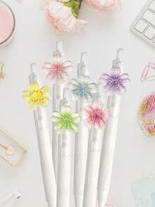 قلم جل شفاف ملون بزهور الكرز خماسية البتلات من الراتنج، أسود 0.5 ملم، أنيق وجميل للتوقيع، قلم إبرة، مناسب للدفاتر والقرطاسية والواجبات المنزلية والرسم وطلاب الفن - الأسود - مشاهدة 12