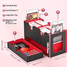 Caja para tarjetas MTG, caja de almacenamiento de tarjetas doble con 2 pantallas de comandante y bandeja de dados, se adapta a ms de 200 tarjetas de doble manga, organizador de tarjetas para tarjetas - black&Rojo - Ver 3