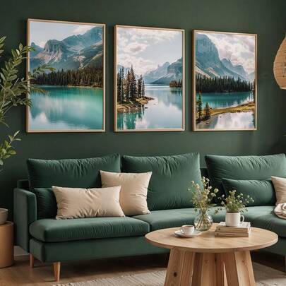 3幅/套，山湖风景森林墙画套装，大型现代墙面艺术海报，农舍风格墙面装饰，现代墙面艺术，春季装饰，帆布画，适用于客厅、卧室、厨房、咖啡厅、走廊、宿舍、家居和房间装饰，不含画框