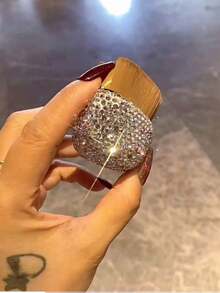 1pc Rhinestone Decorated Flawless Foundation Brush, Soft & Skin-Friendly, Portable Travel Makeup Brush Suitable For Liquid Foundation, Gift - Silver - View 6