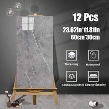 12pcs Waterproof Thick Foam Marble Texture Self-Adhesive Wall Stickers, Vinyl Peel And Stick Wallpaper, Easy To Install And Removable, Suitable For Living Room, Kitchen Backsplash, Bathroom, Home Decor - Multicolor - View 7