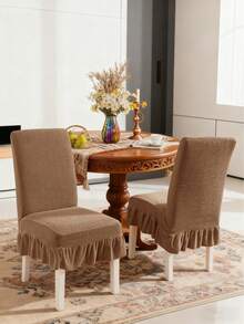1/4pcs Solid Color Thickened Jacquard High Backrest Ruffled Chair Cover, Christmas Chair Cover, Modern Minimalist Stretch Dust-Proof Non-Slip Suitable For Living Room, Dining Room, Home Use, All Seasons