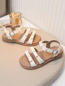 1 Pair Kids Flat Sandals, Casual Simple Hook And Loop Girls Outdoor Open Toe Sandals