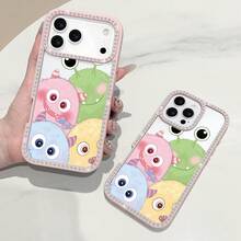 Funda de teléfono con diseño de monstruo lindo y colorido, con diamantes incrustados por ambos lados, compatible con las series 17/16/15/14/13/12/11. Esta funda creativa y simple, transparente y a prueba de golpes, está diseñada con diamantes y fabricada con materiales de alta calidad. - Rosa - Ver 2