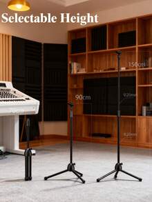 70‑150cm Adjustable Microphone Tripod Stand, Foldable Floor Mic Holder With 180° Rotatable Clip, Lightweight Metal Stand For Live Stream Karaoke Home Use, Note: Not For Heavy Professional Microphones - Black - View 12