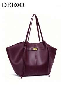 Dedoo Fashionable Large Capacity Trapezoid Design Luxury PU Leather Women's Shoulder Bag, Designer Chic Lock Closure Handbag, High-Quality Underarm Bag - Burgundy - View 4