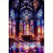 1pc 5D DIY Diamond Painting Kit - Gothic Cathedral Stained Glass Diamond Painting, European Vintage Architecture Religious Art Diamond Embroidery, Christmas Decorations - Multicolor - View 1