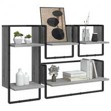 Set di mensole da parete vidaXL con aste, 4 pezzi, grigio Sonoma - Multicolore - Visualizzare 3
