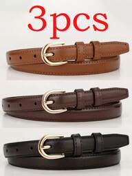 3pcs/2pcs/1pc Solid Color Casual PU Leather Belt, Minimalist Design, Suitable For Women In Summer, Autumn Campus, Late Autumn, Halloween & Christmas