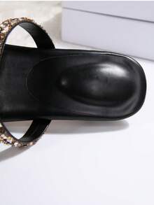 黑色光滑绑带水钻露趾高跟凉鞋，简约细绑带女士夏季连衣裙凉鞋，情人节 - 黑色 - 查看 11