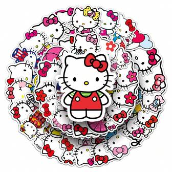  50 PCs Funny Cute Sanrio Hello Kitty Stickers For Laptops, Water Bottles, Diaries, Suitcases, Cars, Wardrobes And Other DIY Decorative Stickers