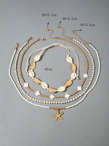 imoli 4 件波西米亚风格三叶草树脂串珠海星吊坠项链套装，适合中东斋月、海滩派对、礼物（手工项链按尺寸、珠子数量和尺寸定制） - 彩色 - 查看 7