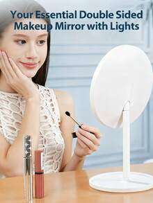 1pc LED Round Makeup Mirror With Light, 3 Color Touch Control Dimmable, Home Vanity Mirror Lamp, Portable Foldable Lighted Makeup Mirror, USB Rechargeable Vanity Light - 3 Colors - View 11