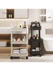 1pc 3-Tier White Storage Cart | Durable Plastic Material + 360° Swivel Wheels | Multi-Scene Storage For Kitchen/Bathroom/Bedroom