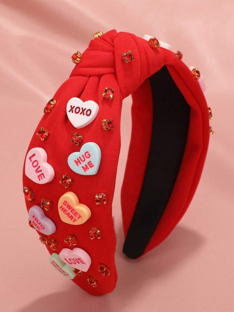 1 chiếc băng đô cài tóc hình trái tim XOXO dành cho nữ, phụ kiện tóc hình trái tim màu hồng, quà tặng ngày Valentine, băng đô cài tóc. - Đỏ - Xem 1