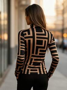 印花高领拉链针织衫 | 修身保暖弹力叠穿单品 | 简约拉链设计，多功能单品 | 适合办公室、通勤、都市休闲、秋冬春假等场合 - 混合色 - 查看 2