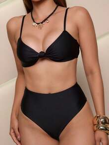 Trilobal Sport Bikini Set With Knotted Top And Hot Pant – Comfort And Style For Summer - Black - View 4