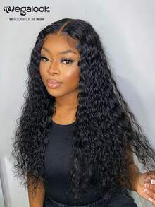 MEGALOOK 30英寸13x4蕾丝前卷发假发，100%真人发蕾丝前假发，8英寸波波头假发，自然色，150%密度，杰瑞卷深波浪 - 自然外观，适合日常佩戴、办公室、万圣节派对、Y2K叛逆女孩造型、度假、户外角色扮演、学校假期、圣诞派对、婚礼、节日，女士适用 - Natural Black - 查看 5