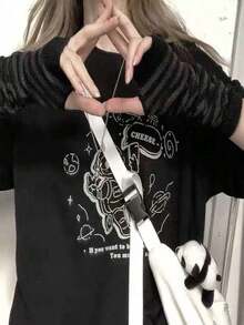 1pair Japanese Style Ins Harajuku Striped Dark Jk Fingerless Gloves, Sun Protection Arm Sleeves For Students, Cold Gloves - Màu Xám nhạt - Xem 2