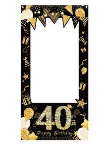 1pc 40th Birthday Photo Backdrop, Black And Gold Balloon Design - Multicolor - View 4