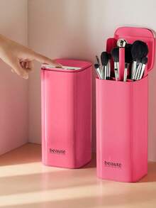1pc Makeup Brush Storage Box Automatic Lifting Eye Shadow Brush Powder Blusher Powder Brush Advanced Desktop Press Brush Bucket - Multicolor - View 2