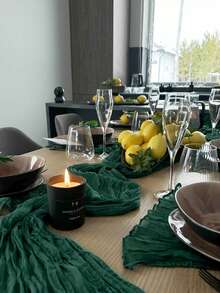 1/6 件装翡翠绿纱布桌旗，9.84 英尺（约 3 米），波西米亚风纱布桌布，118 英寸（约 300 厘米），乡村风薄纱，适用于婚礼、生日派对、婴儿派对装饰 - 墨綠色 - 查看 7